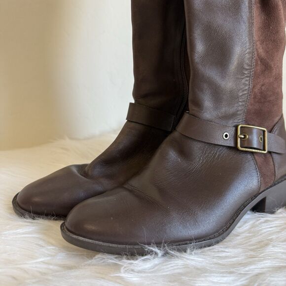 Cole Haan 7.5 Women Mid Calf Brown Leather Suede Buckle Riding Boots Equestrian - Picture 9 of 16